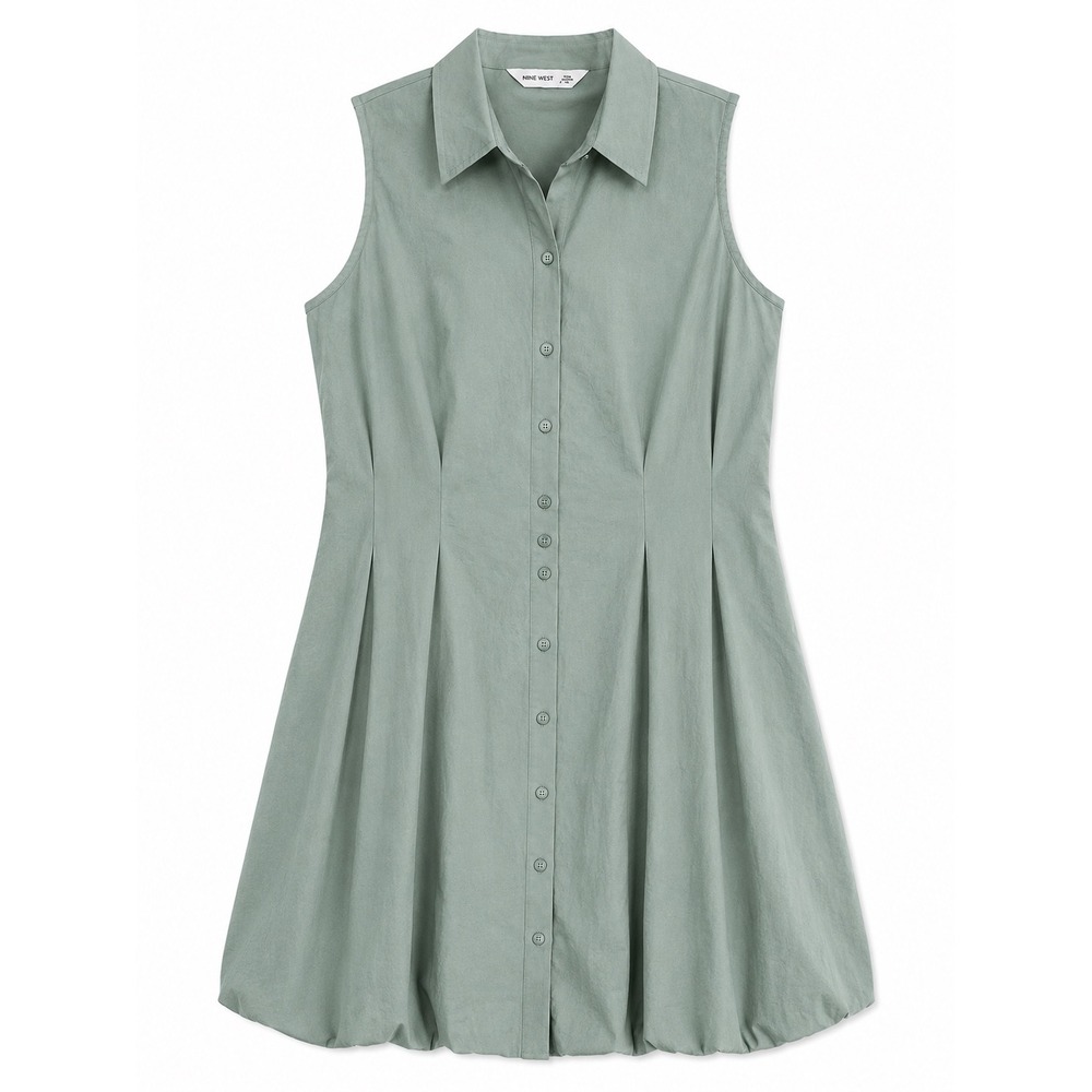 Nine West Womens XXL Hanover Blue Bubble Hem Sleeveless Shirt Dress Button Front